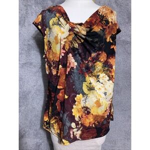 Worthington Womens Blouse Multicolor Floral Sleeveless‎ Scoop Neck Size PXL